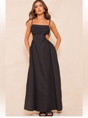 NWT PrettyLittleThing Black Cut Out Back Maxi Dress